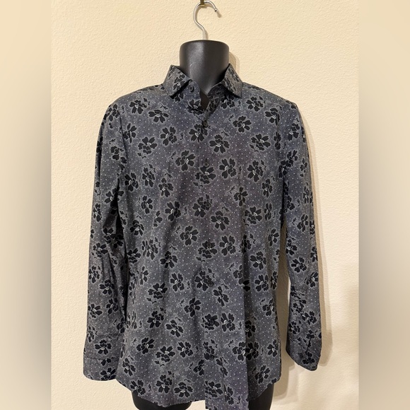 Express Extra Slim Black white Floral Dress Shirt - Picture 1 of 4